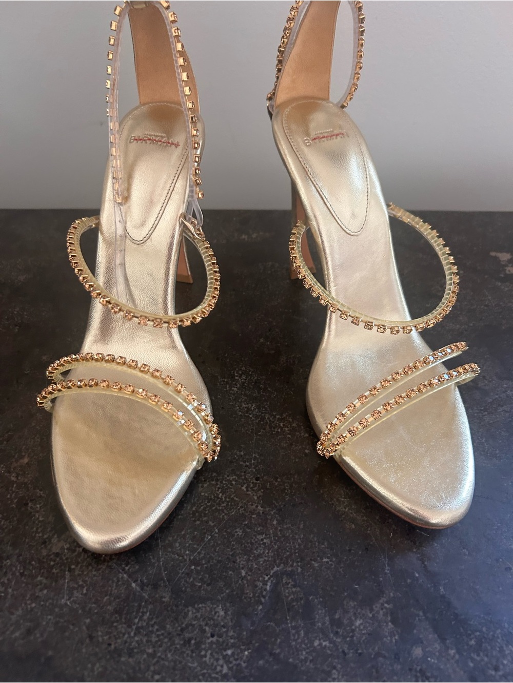 Alexandre Birman Gold Crystal-Strap Stiletto Sandals